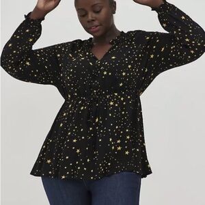 TORRID NWT STARS RAYON CREPE TIE WAIST PEASANT TOP